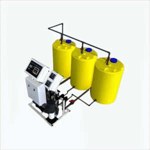 Smart fertigation system by Haishun showing main control unit, dosing pump, and nutrient tanks for precise irrigation and fertilizer management in modern greenhouses and open-field farms.