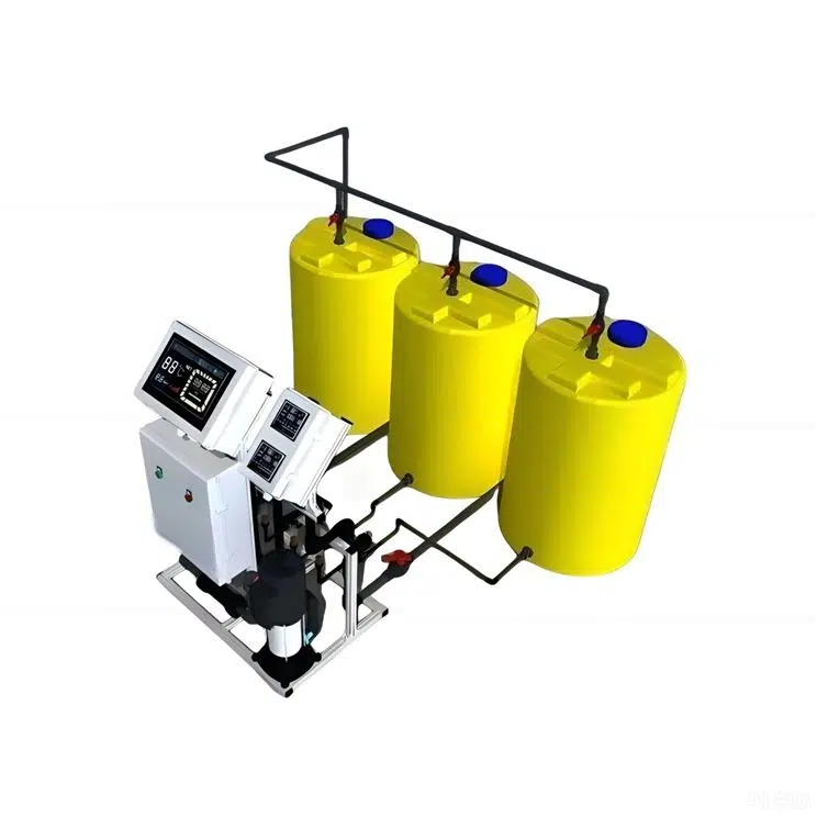 Smart fertigation system by Haishun showing main control unit, dosing pump, and nutrient tanks for precise irrigation and fertilizer management in modern greenhouses and open-field farms.