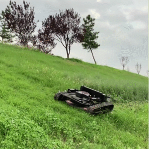 remote control track mower working on steep slopes