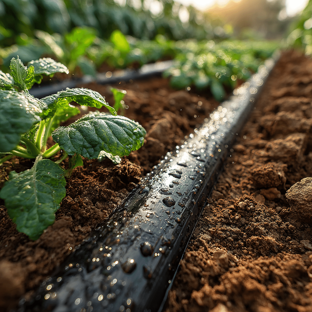 Smart drip irrigation tape saving water in agriculture