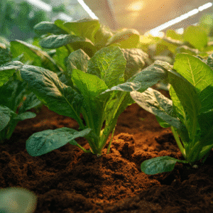 Close-up of crops grown using automated fertigation system