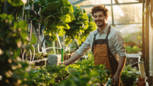 Fertigation 101 smart fertigation system in greenhouse operated by young farmer