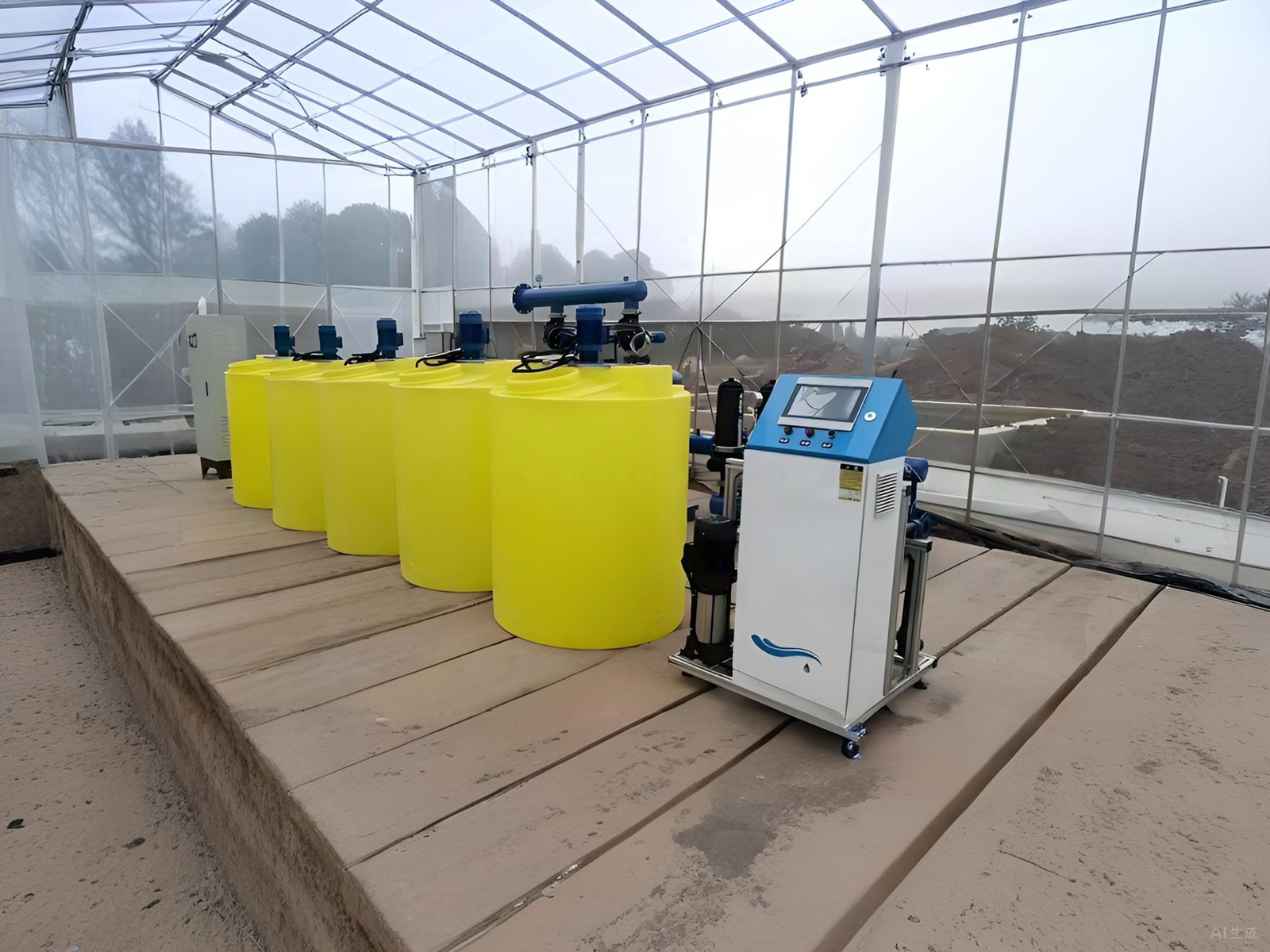 Smart fertigation system delivering precise water and nutrients in a sustainable modern farm, supporting water-saving and eco-friendly agriculture by Haishun.