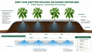 drip tape emitter spacing diagram pepper root zone irrigation coverage