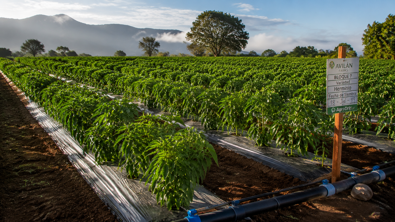 drip tape for peppers installed in commercial pepper farm row crop irrigation