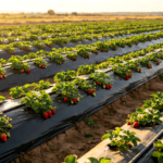 drip tape for strawberries installed on raised beds commercial farm Latin America