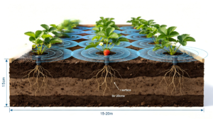 drip tape for strawberries emitter spacing root zone moisture coverage diagram