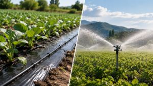 drip tape vs sprinkler irrigation comparison water efficiency crop farm ROI